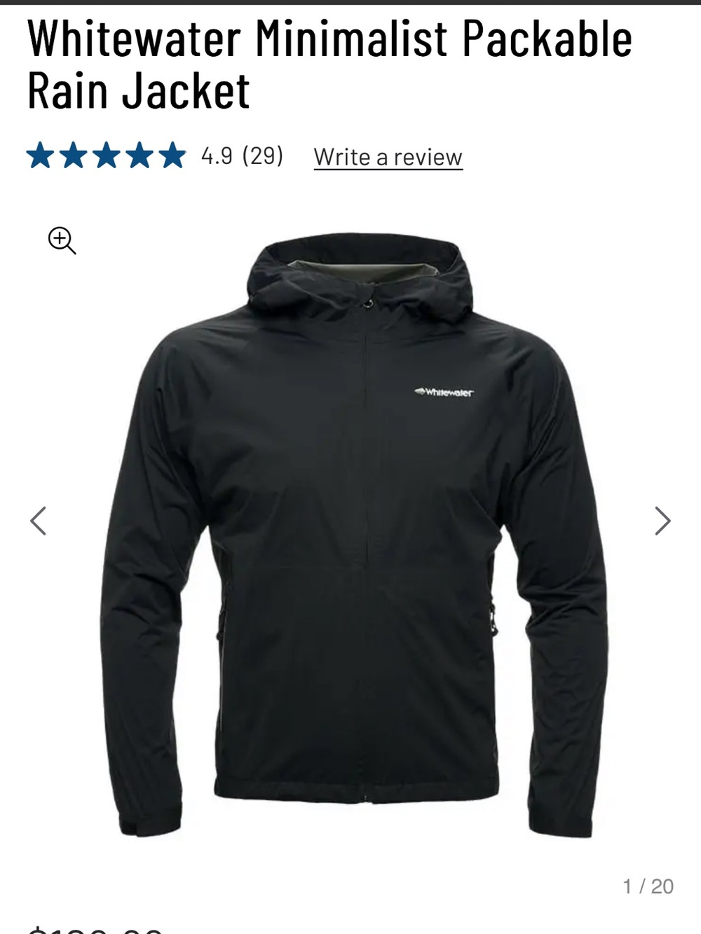 Whitewater Black Hooded Packable Performance Jacket
